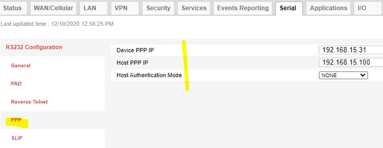 How to configure Port Forwarding over Serial Point to Point